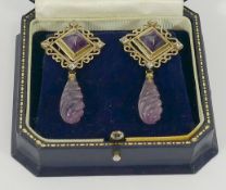 A pair of 9 carat gold amethyst,