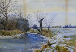 19th Century British Rural winter landscape Watercolour Monogrammed to lower right and dated