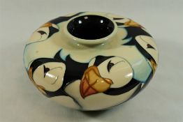 A modern Moorcroft puffin vase, of squat form, signed and dated 2009, 43cm high,