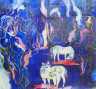 Kate McLauchlan (20th/21st Century British)+ A monoprint entitled 'White Horses', 49cm x 54cm,