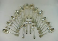 A part set of early Victorian silver fiddle pattern cutlery, London 1839, by Mary Chawner,