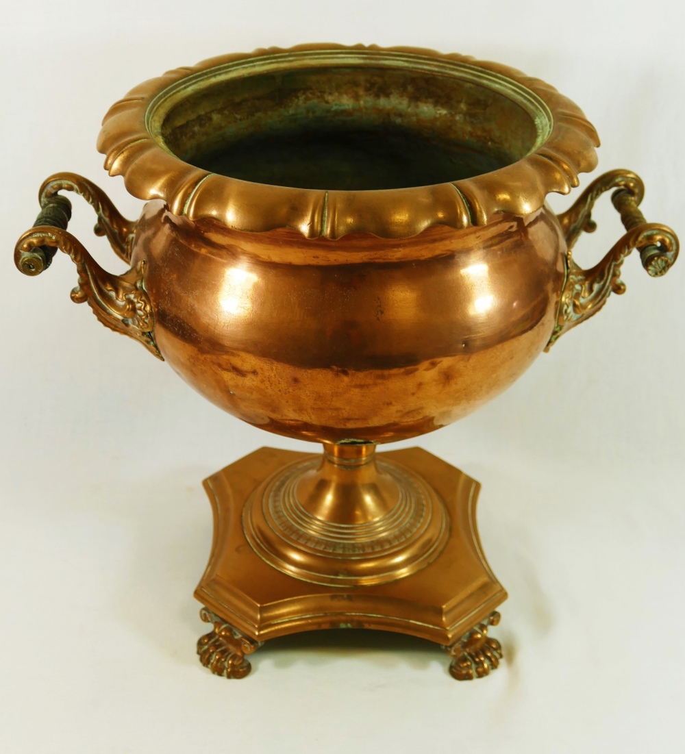 A 19th century two handled copper urn, c