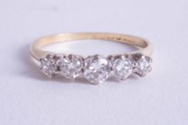 An 18ct diamond set five stone ring approx. 0.50ct, size Q.
