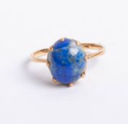 A lapis lazuli hardstone ring set in 18ct yellow gold, size M, Provenance, from the family of London