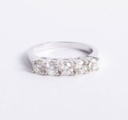 An 18ct white gold and diamond five stone ring approx. 1.00ct, size O.