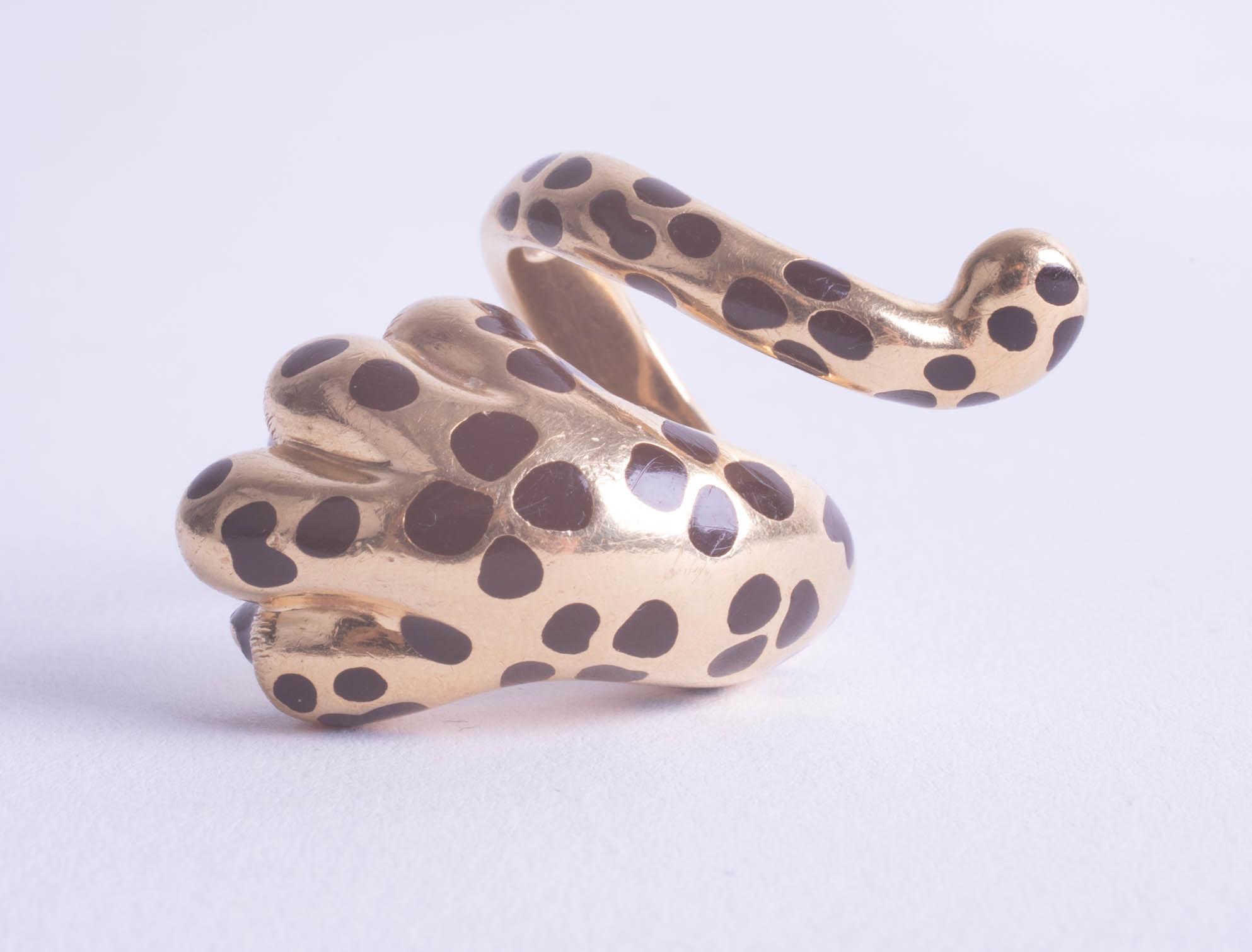 An unusual French 18ct enamel Dior Mitza leopard's claw ring signed '84diorb7803'.