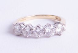 A good 18ct five stone diamond ring approx. 1.50ct, ring size N.