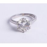 A large diamond solitaire ring, approx. 3.75 carats, brilliant cut diamond with six claw set to a