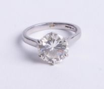 A large diamond solitaire ring, approx. 3.75 carats, brilliant cut diamond with six claw set to a