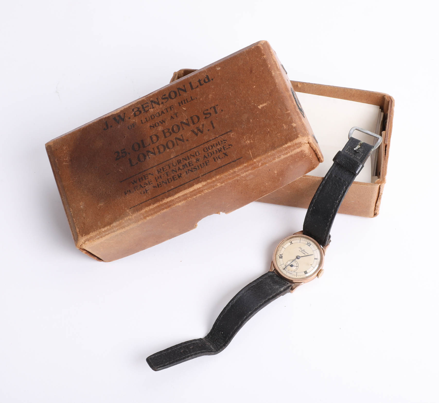 A 1950's gents J.W. Benson 9ct wristwatch, the dial with chapter ring and sub seconds with - Image 2 of 5