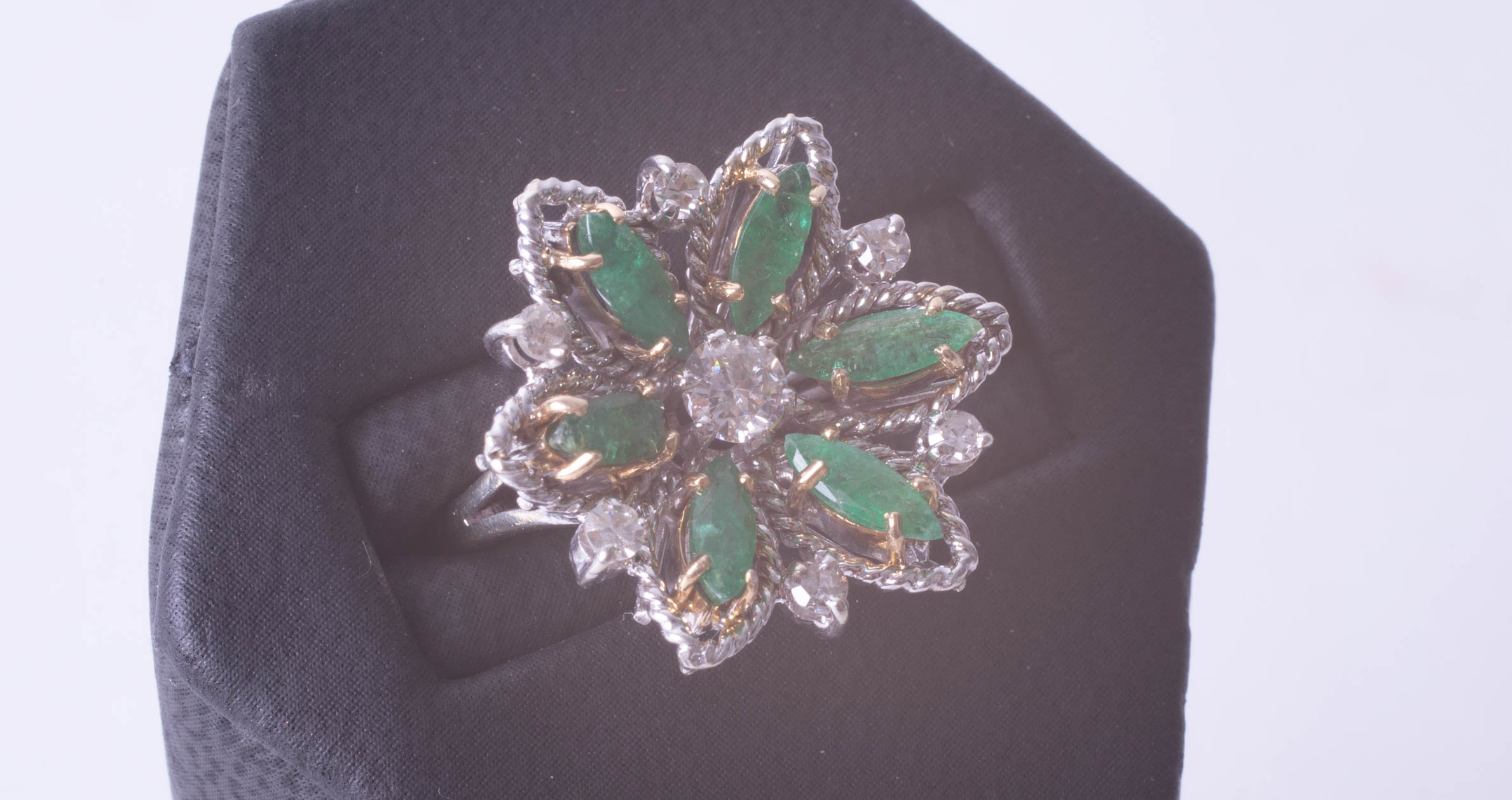 An 18ct emerald and diamond cluster ring, size M. - Image 2 of 2
