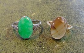 18ct white gold and jade set ring and an 18ct dress (2) approx 5.8g.