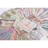 An interesting small collection of Great War and WWIII bank notes including German, Japan and