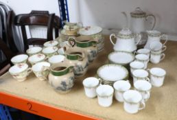 Set of 3 graduated Spode landscape jugs together with Limoge 12 setting coffee service (faults) )and