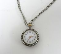 A small ladies fob watch with Marcasite and chain.