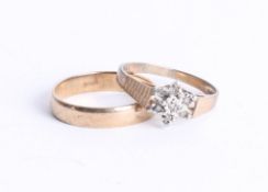 18ct wedding band and 9ct cluster dress ring overall weight 4g. (2)