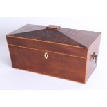 A 19th century mahogany tea caddy, width 30cm.