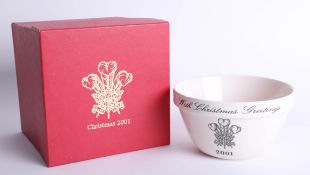 A pudding bowl, presented by Queen Elizabeth to the royal household Christmas 2001, boxed.