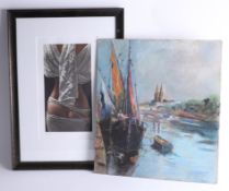 Contemporary figurative print limited edition signed together with a pastel painting in the manner