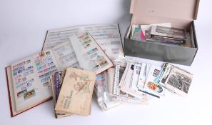 Collection of various British and world stamps, covers, stamp albums, some postcards and cigarette