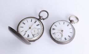 Victorian silver full hunter pocket watch, dial with sub seconds and roman numerals together with