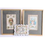 Three Victorian Valentine Romantic greetings cards two framed.