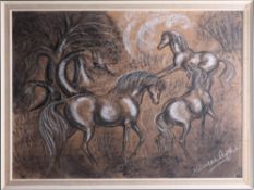 Monica English, (described as an 'old craft' witch and artist,1920-1979) pastel horse study on board