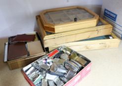 Large quantity of lighters and cigarette cases together with 3 wall display cabinets