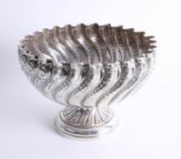 Victorian silver bowl on stem base, diameter 23cm, the bowl with wrythen and chased decoration,