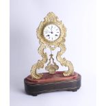 French gilt metal mantle clock with bell strike, enamel dial marked 'Martin Baskett, Paris', on an