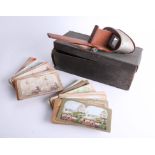 Victorian stereoscope viewer together with a collection of photographic cards including Egypt,