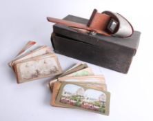 Victorian stereoscope viewer together with a collection of photographic cards including Egypt,