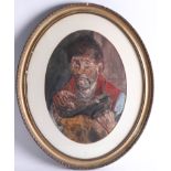 Watercolour in oval mount of a cobbler early 20th century, framed and glazed, not signed, oval