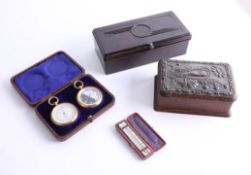 Dring & Fage London, pocket compass set, cased, also an antique temperature gauge, cased.