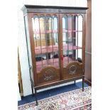 A mahogany, glazed display cabinet, height 170cm, width 107cm, depth 38cm.