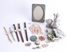 Mixed collection of watches, costume jewellery, photo frames, condiments etc.