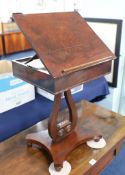 A small mahogany reading stand, the upper section with rising lid fitted with a single drawer on a