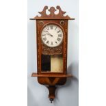 Victorian wall clock with mahogany and parquetry inlaid case, probably American Ansonia with key and