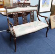 A mahogany framed and upholstered window seat, height 99cm, width 106cm, depth approx 50cm.