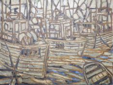 Martin Skipper, mixed media on canvas 'Decaying Fleet-Fraserburgh', 90cm x 122cm.