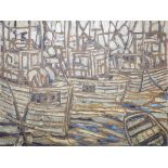 Martin Skipper, mixed media on canvas 'Decaying Fleet-Fraserburgh', 90cm x 122cm.