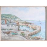 T.H Victor watercolour, 'Mousehole', signed, framed and glazed 24cm x 33cm, together with 2