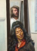 Robert Lenkiewicz (1941-2002) 'Painter with Myriam' oil on canvas, framed and glazed, image size