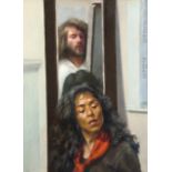 Robert Lenkiewicz (1941-2002) 'Painter with Myriam' oil on canvas, framed and glazed, image size