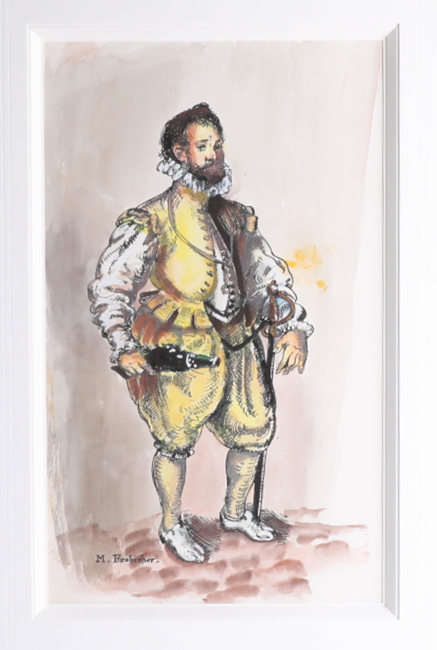 Robert Lenkiewicz (1941-2002), 'M Frobisher', pen and ink/watercolour, 38 x 23cm, a preparatory - Image 2 of 2