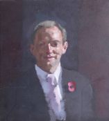 Louise Courtnell, oil on canvas, portrait of 'Justin Leigh' 11/1/05, BBC Spotlight anchor man