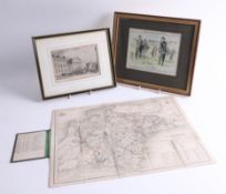 Walkers Devonshire original linen map, antiquarian print of Royal Theatre, Plymouth and a print by