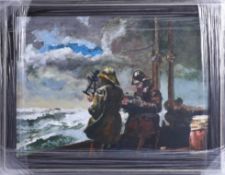 Phil Russell, acrylic on board, 'Eight Bells' in the style of Winslow Homer, framed 29cm x 39cm.