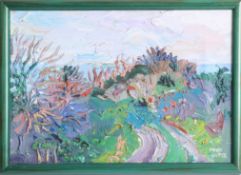 Fred Yates (1922-2008) signed oil on canvas, 'The Road to the Sea, Marazion', titled and dated
