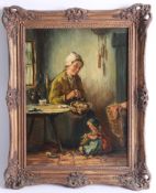 J. Blommers (probably Bernardus Johannes Blommers (Dutch 1845-1914) 'Preparing The Meal', oil on